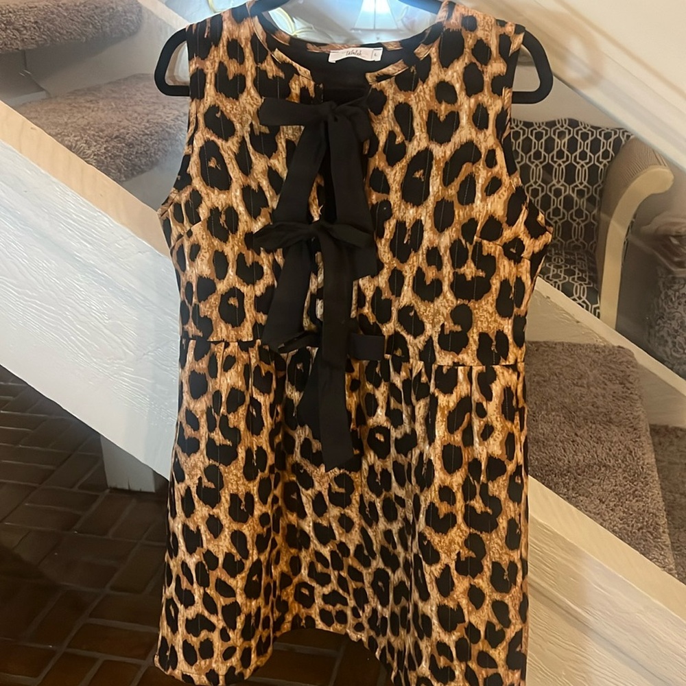 TALULAH Leopard Print Sleeveless Dress with Black Bow Ties
